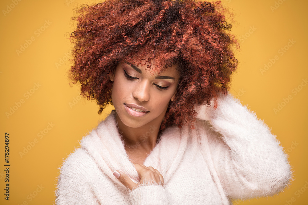 Portrait of beautiful girl with afro hairstyle. Portrait of beautiful girl with afro hairstyle.