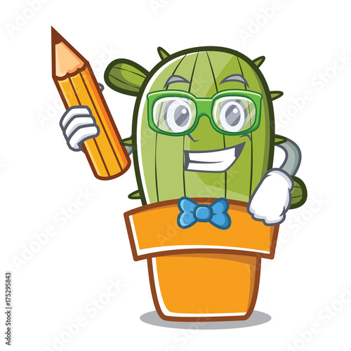 Student with pencil cute cactus character cartoon