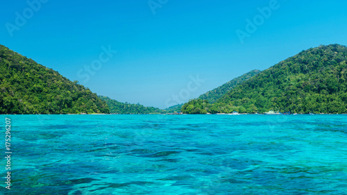 Blue and bright sea water surface at the open sea, Beautiful blue sea at Surin island, Thailand