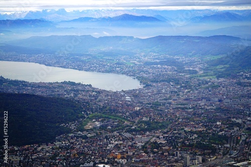 Aerial view of the town and lake of Zurich, Switzerland