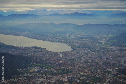Aerial view of the town and lake of Zurich, Switzerland