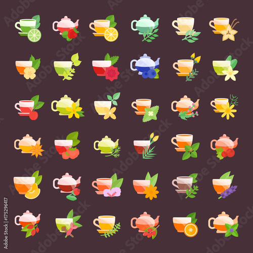 Set Vector Flat Icons of Tea