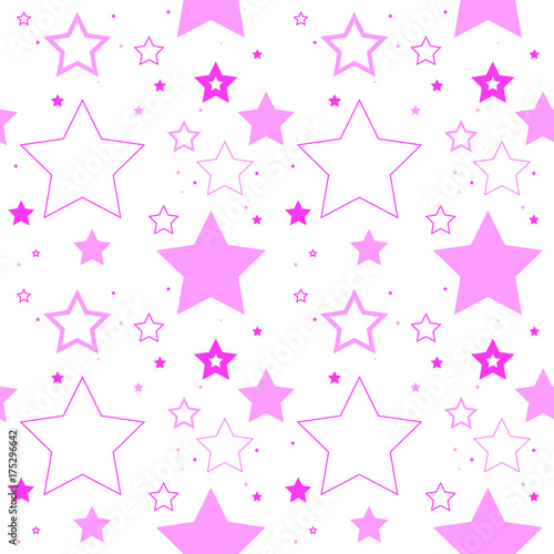 A seamless vector pattern made out of repeating stars. These solid and outlined pink stars make a cute background.
