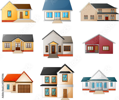 Collection of different houses on a white background