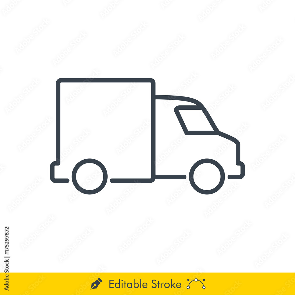 Truck (Box Car) Icon / Vector - In Line / Stroke Design with Editable Stroke