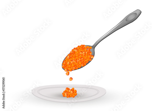 Spoon with red caviar. Vector.