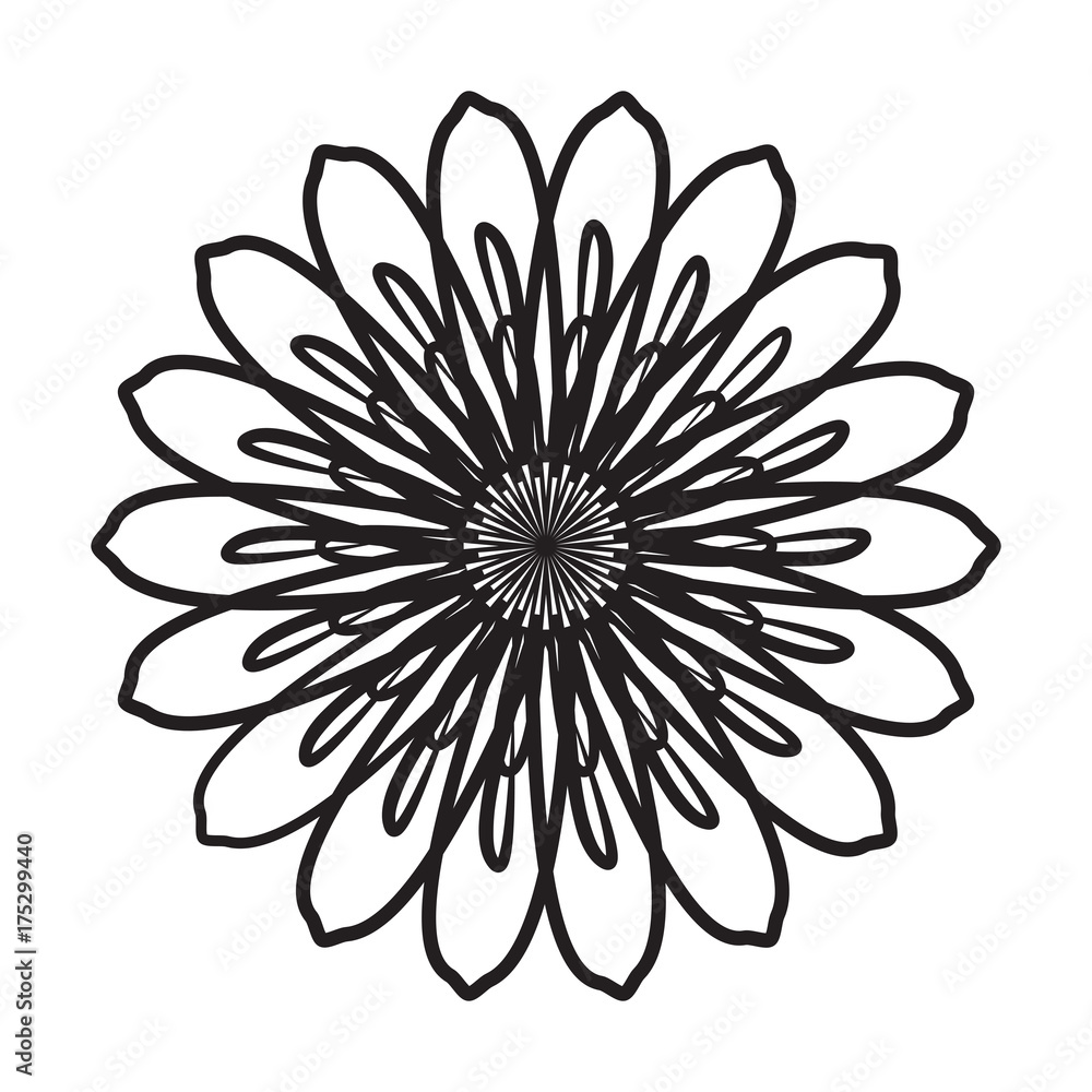 Floral Graphic Line Art Design in black color and isolated white background