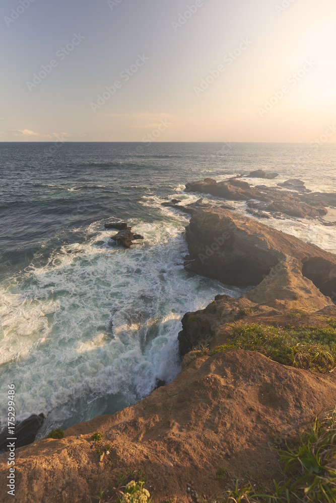 View of the sea from a cliff before sunset in Jogashima, Miura Peninsula, Japan
