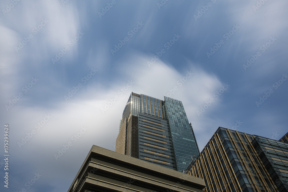 Low angle view of skyscraper in Roppongi area, Tokyo, Japan
