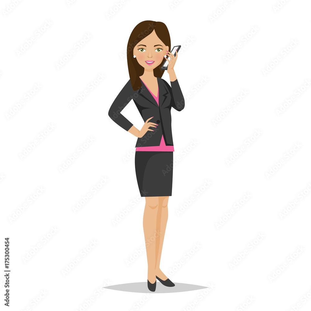 Fototapeta premium Beautiful girl, office worker, talking on phone, communications, decides questions.