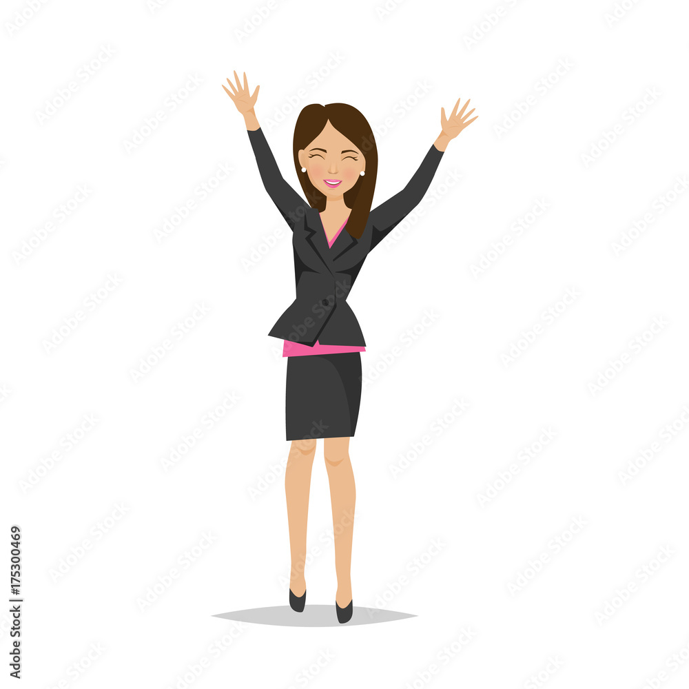 Young beautiful girl, office worker, woman happy with success, growth. Young beautiful girl, office worker, woman happy with success, growth.