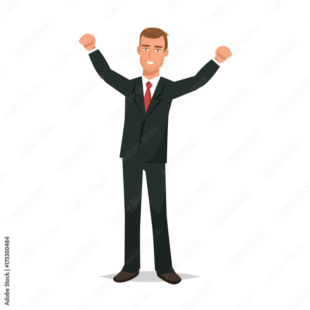 Office worker, in strict business suit, rejoices in success, growth. Office worker, in strict business suit, rejoices in success, growth.