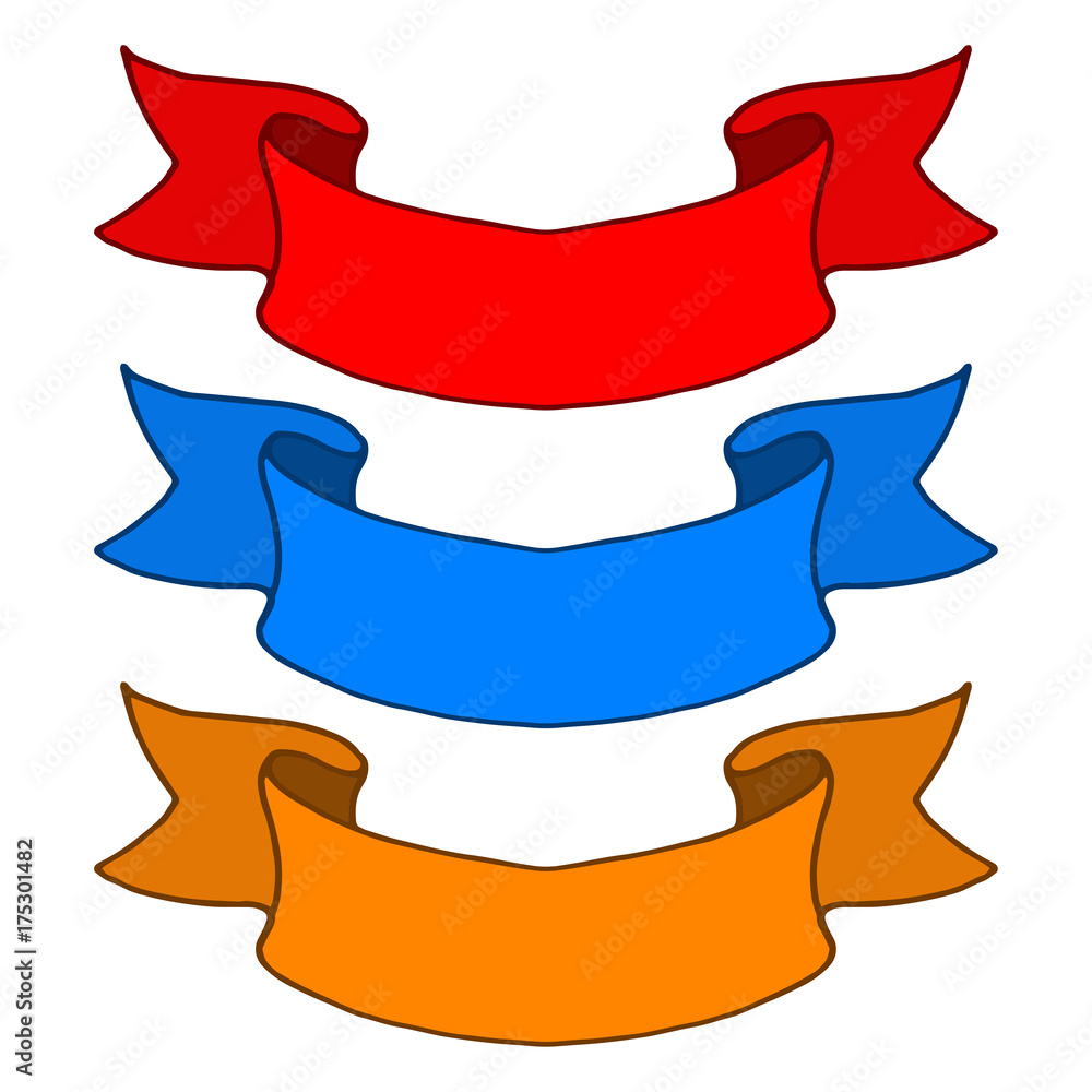 Colored ribbon banners. Hand drawn sketch Colored ribbon banners. Hand drawn sketch