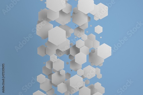 White hexagons of random size on blue background © GooD_WiN
