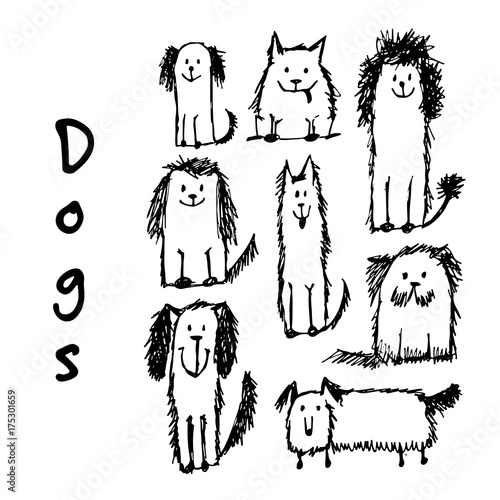 Funny dogs collection, sketch for your design