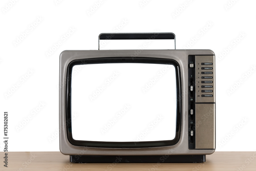 Old television with cut out screen isolate on a white. Old television with cut out screen isolate on a white.