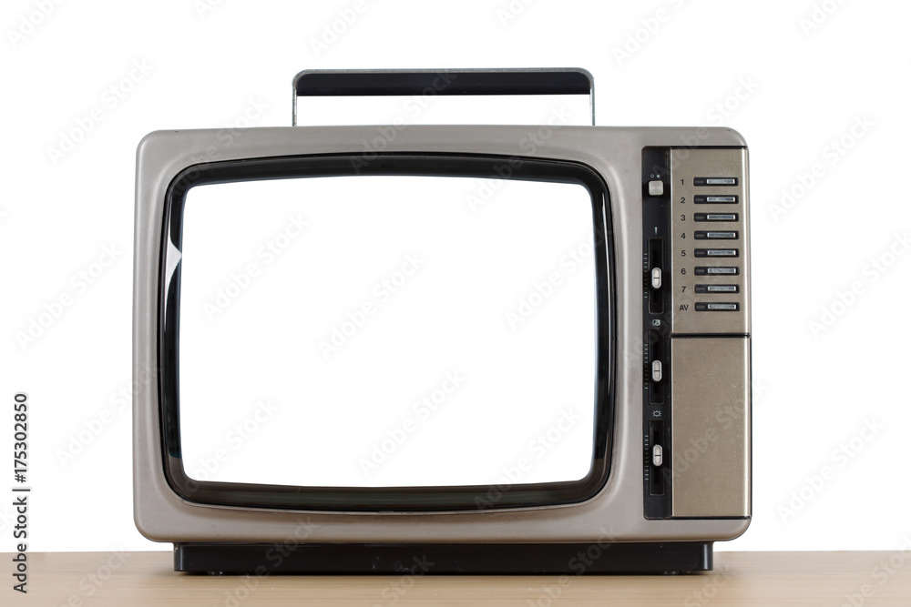 Old television with cut out screen isolate on a white. Old television with cut out screen isolate on a white.