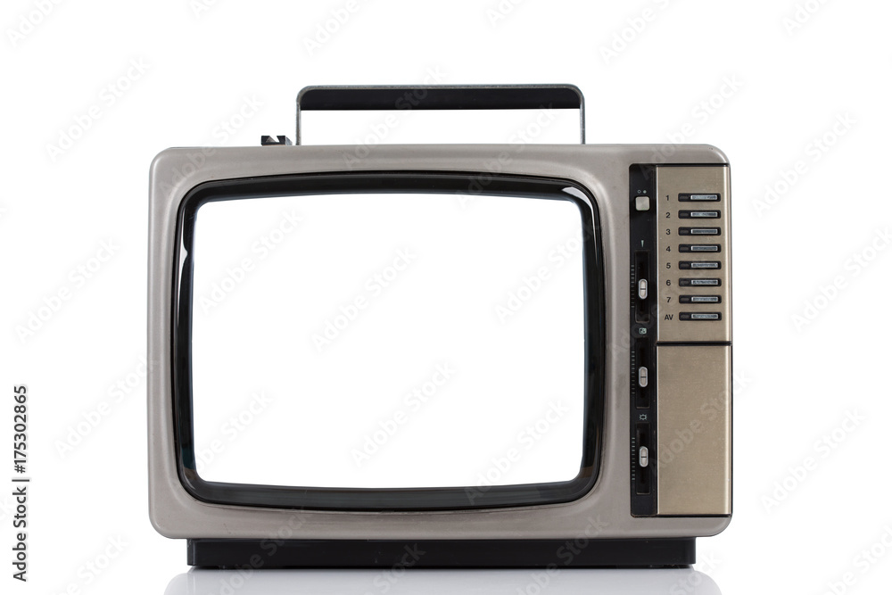 Old television with cut out screen isolate on a white. Old television with cut out screen isolate on a white.