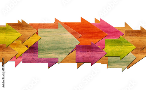 Colorful wooden board sign of arrows  isolate on white2 photo