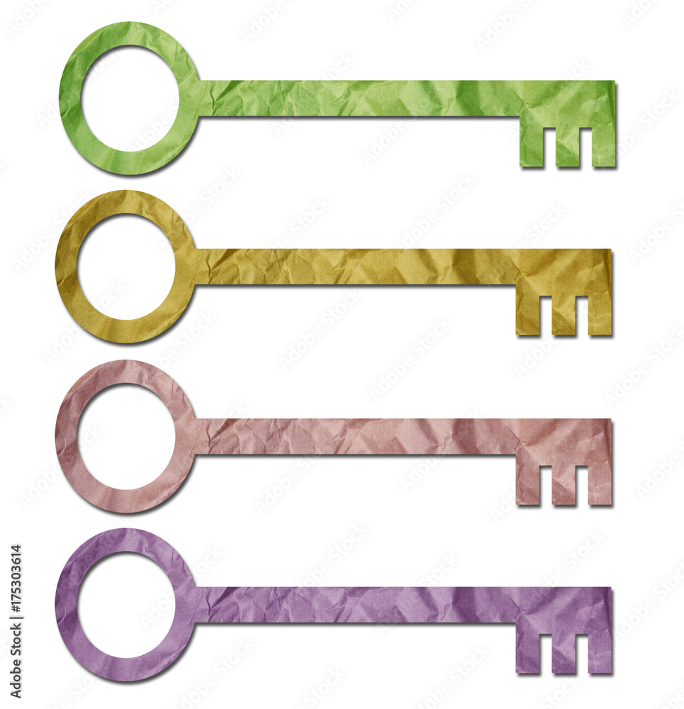 Key rough papers color stick on white background Key rough papers color stick on white background