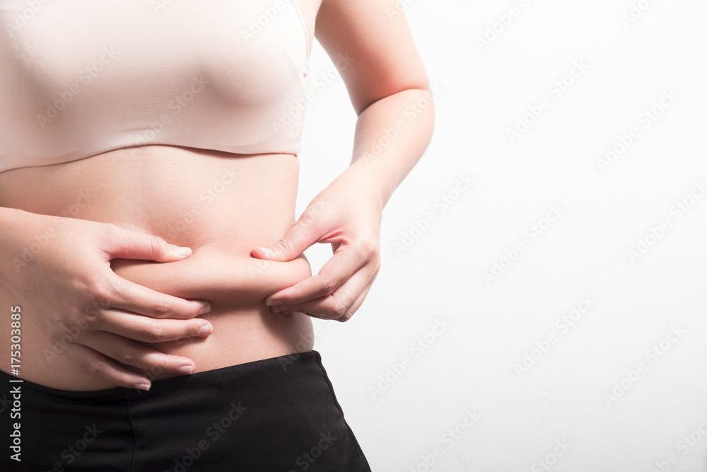 overweight woman on white background. Diet concept. overweight woman on white background. Diet concept.