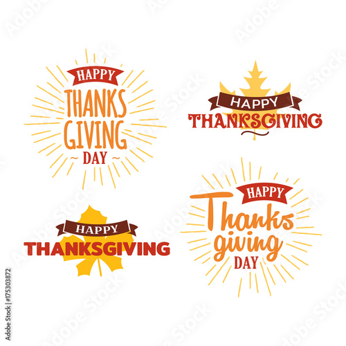 Set of Happy Thanksgiving Day Event Typography Text Poster, Banner, Logo, Badge, Label, Sticker, Greeting Card