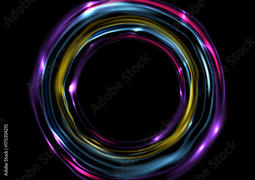 Colorful glowing electric neon rings circles background