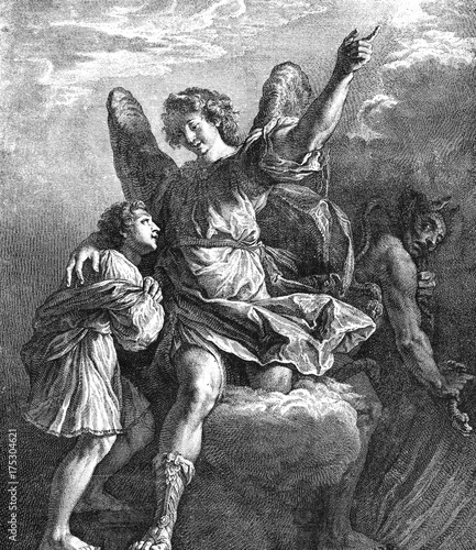 Vászonkép Illustration of a guardian angel.