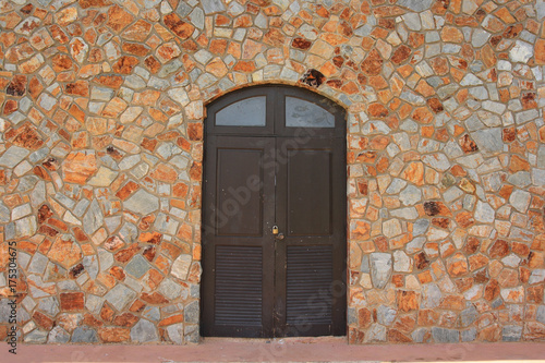 Wooden Door Stone Wall