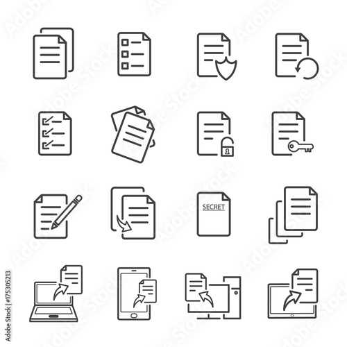 Paper and electronic document with line icons can be editable stroke. vector illustration.