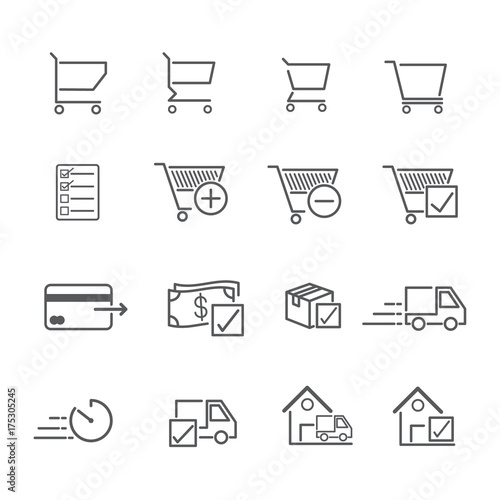 Line icon for online shopping, symbols of purchase and delivery. Editable Stroke. vector illustration.