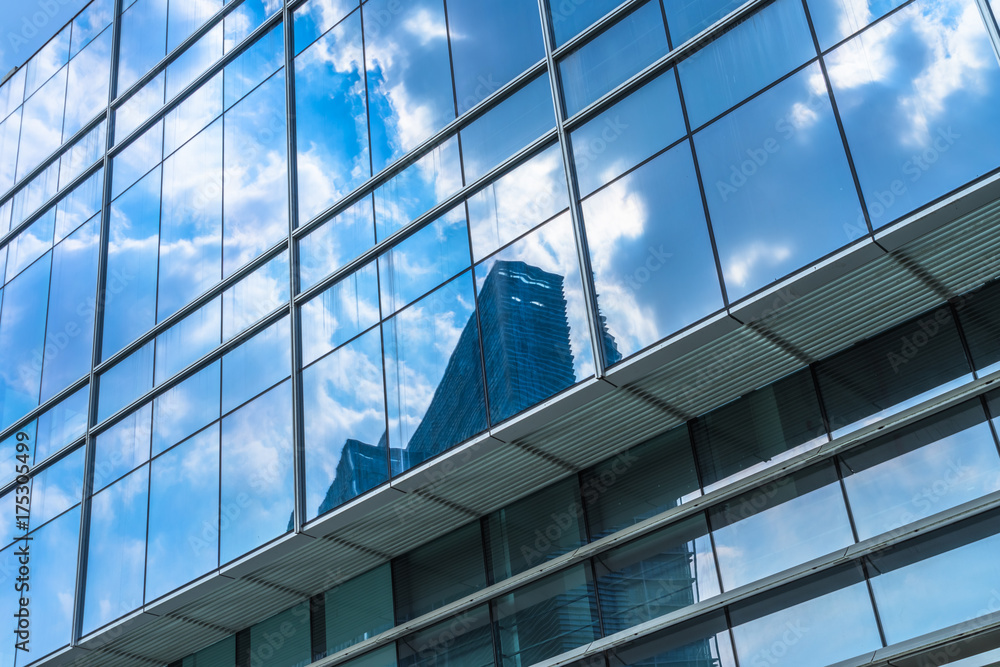 Obraz premium detail shot of modern business buildings in city
