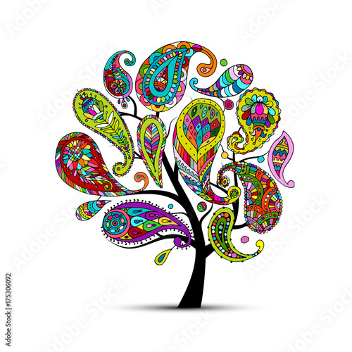 Paisley ornament, art tree, sketch for your design
