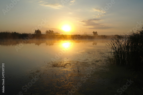 Landscape with river at early morning time