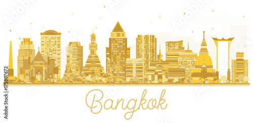 Bangkok City skyline golden silhouette.