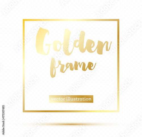 Golden Glowing Magic Square Frame on Transparent Background.