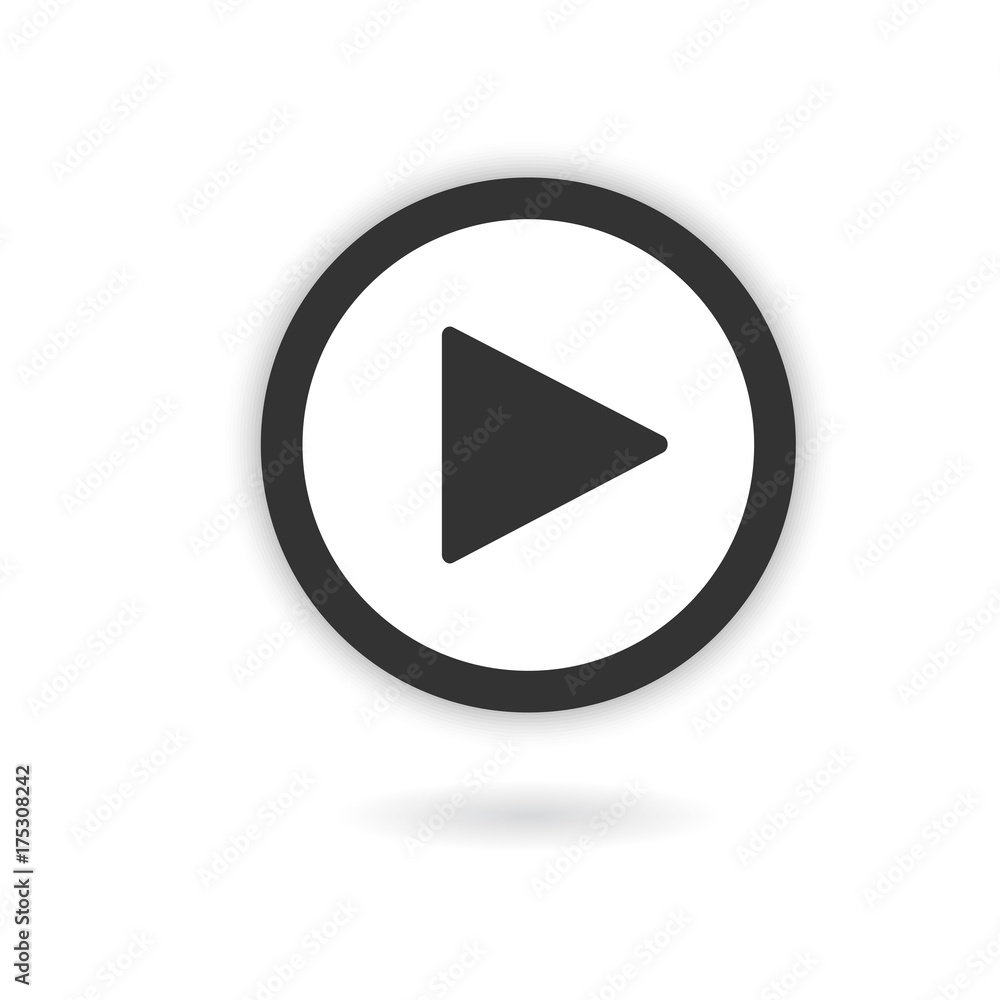 Play button with shadow on white background Play button with shadow on white background
