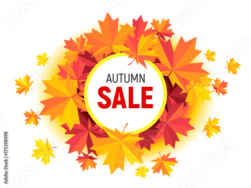Autumn Sale flyer with maple leaves on white background