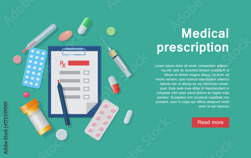 Medical equipment prescription and supplies infographic. Medical equipment for prescriptions and tools as infographics for designers and illustrators. Doctor's instruments as a vector illustration