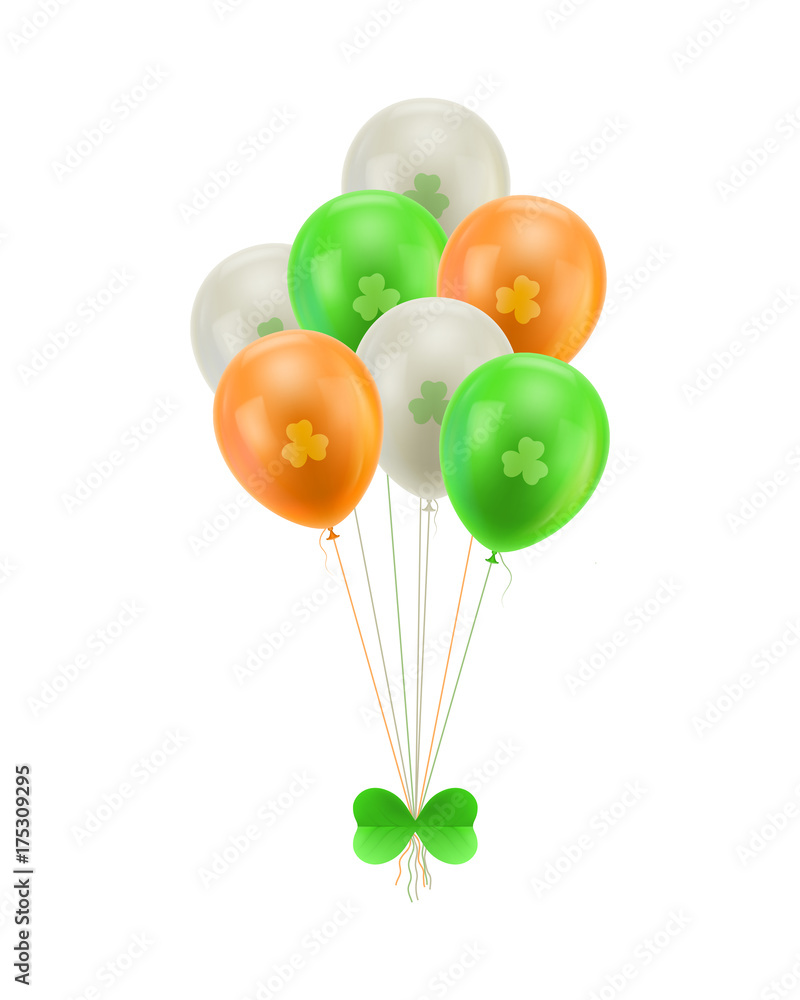 Bundle balloons green bow isolated. A bundle of balloons with a greeen bow isolated on the day of st. patrick. Bunch of balls in the form of a vector illustration Bundle balloons green bow isolated. A bundle of balloons with a greeen bow isolated on the day of st. patrick. Bunch of balls in the form of a vector illustration