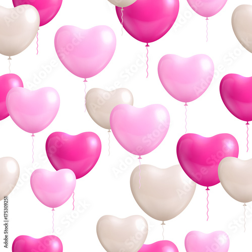 Heart shaped balloons white background seamless. Heart shaped balloons on a white background seamless for designers and illustrators. Gasbags template as a vector illustration photo