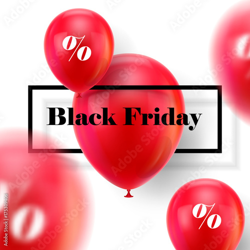 Black friday ballons. Red balls on a white background with the inscription black friday for designers and illustrators. Gasbags as a vector illustration