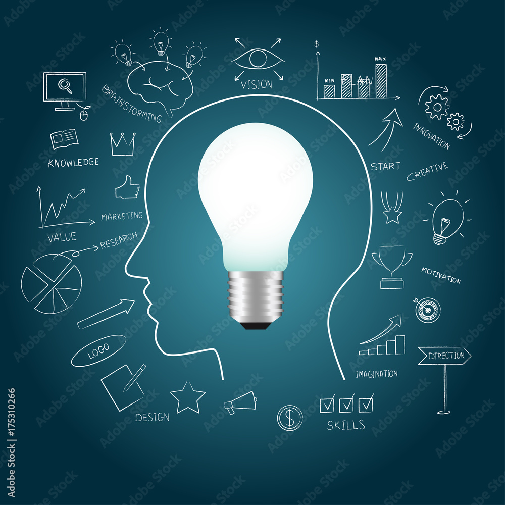Hand drawing with light bulb. Vector illustration. Hand drawing with light bulb. Vector illustration.
