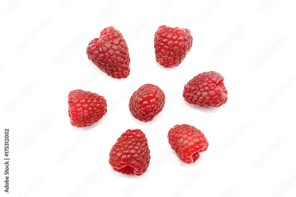 Raspberries in macro on the white background Raspberries in macro on the white background