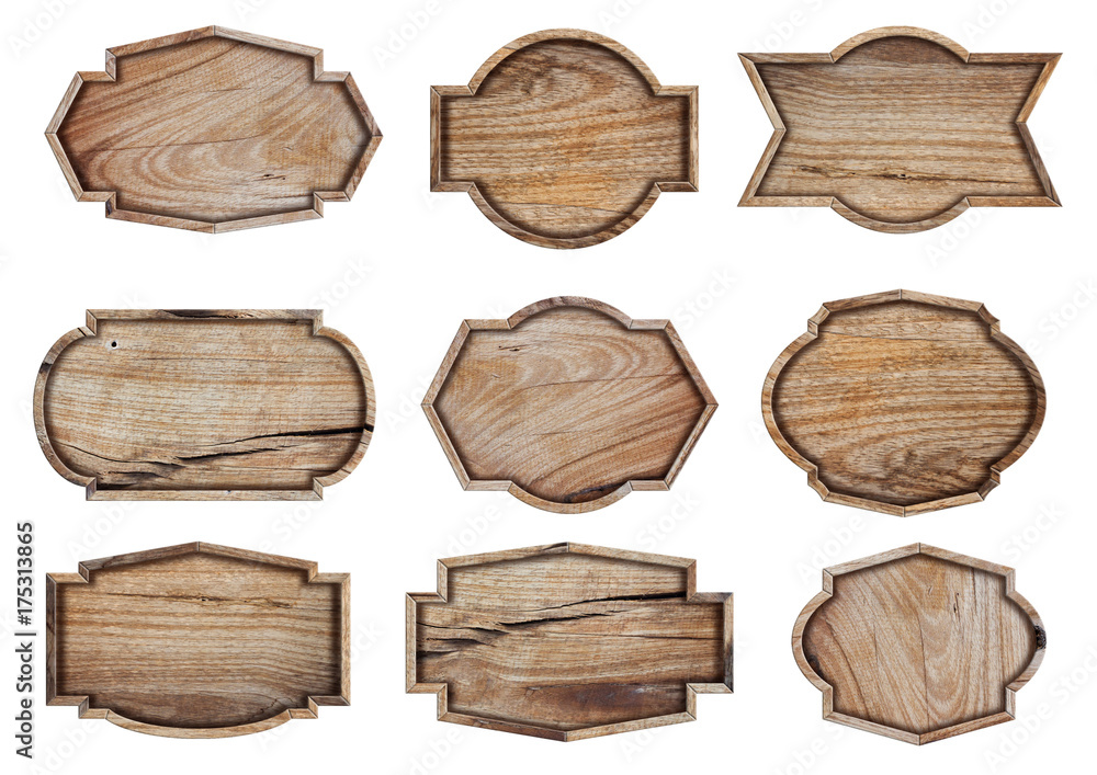 Wooden sign isolated on white background, With objects clipping path for design work Wooden sign isolated on white background, With objects clipping path for design work