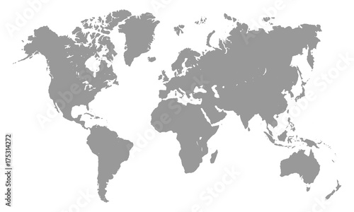 Grey world map template isolated on white background. Vector illustation