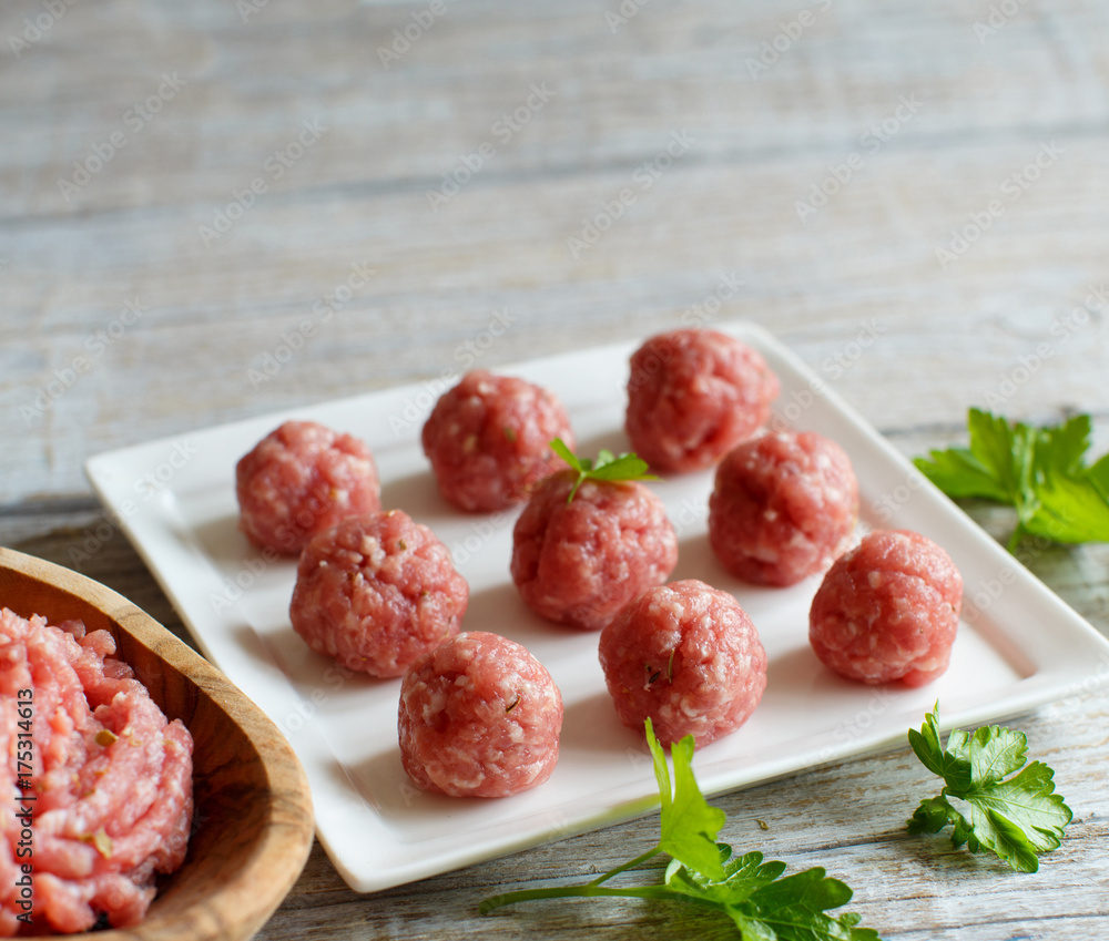 Raw  meatballs are ready to cook