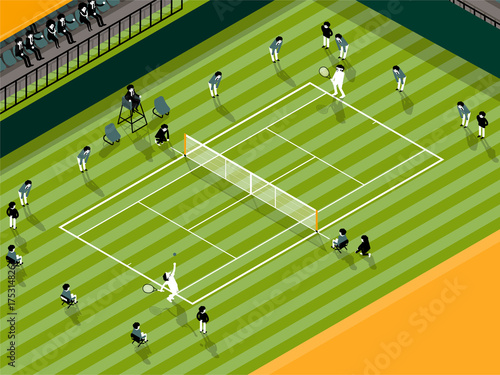 illustration vector info graphic of tennis grass court match, tennis sport info graphic design concept
