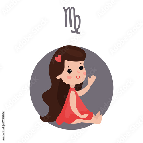 Cute little girl as Virgo astrological sign, horoscope zodiac character colorful cartoon vector Illustration