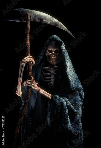 Canvastavla grim reaper with scytheisolated on black / high contrast image